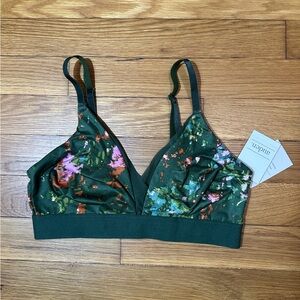 5/ $25 Auden Dark Green Floral Mesh Unlined Bralette Bra NWT Sz Small 34B 36A